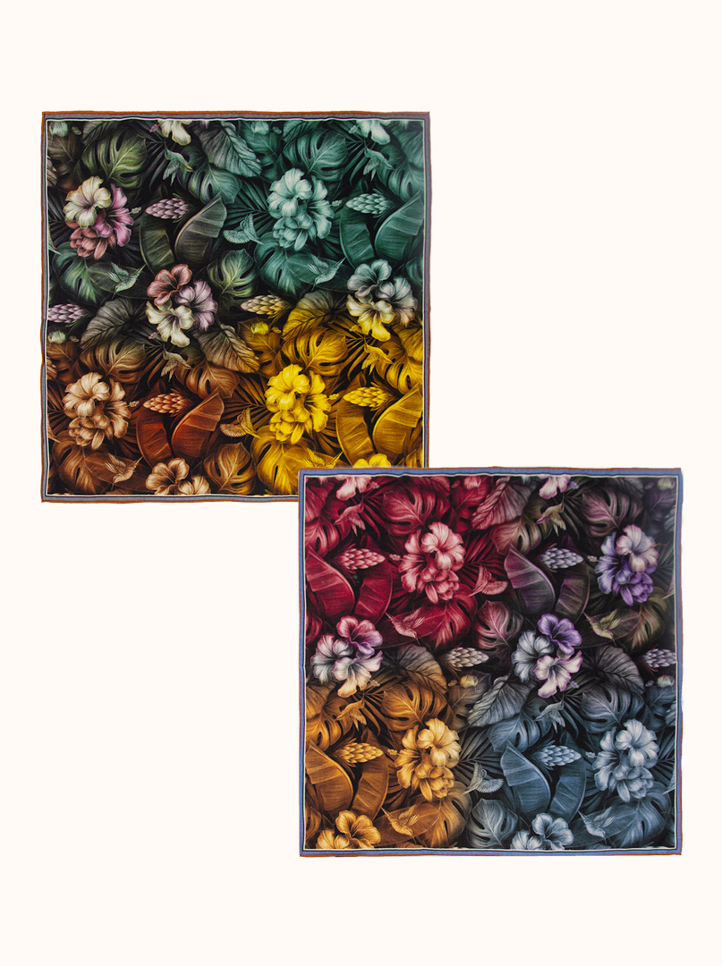 Medium double-sided silk and wool floral scarf image 3