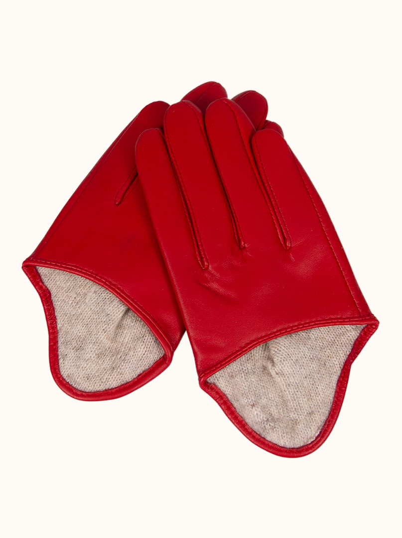 Czerwone  skórzane rękawiczki z wycięciami u góry PREMIUM zdjęcie 3