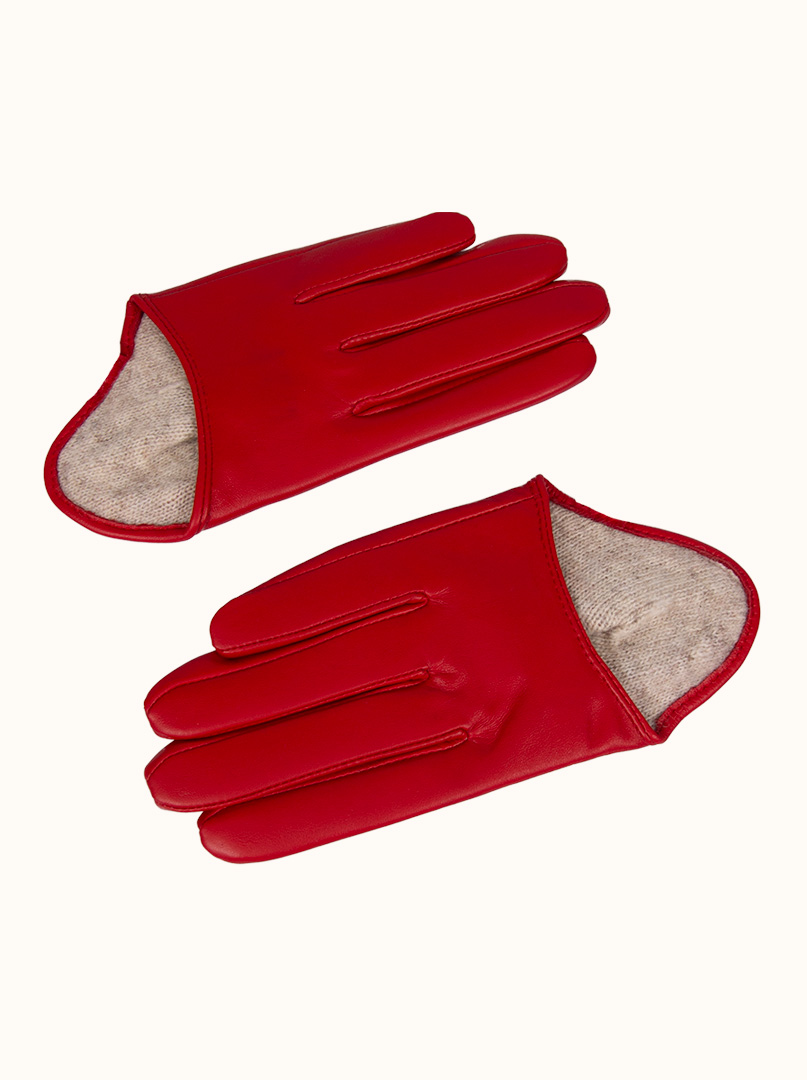 Czerwone  skórzane rękawiczki z wycięciami u góry PREMIUM zdjęcie 2