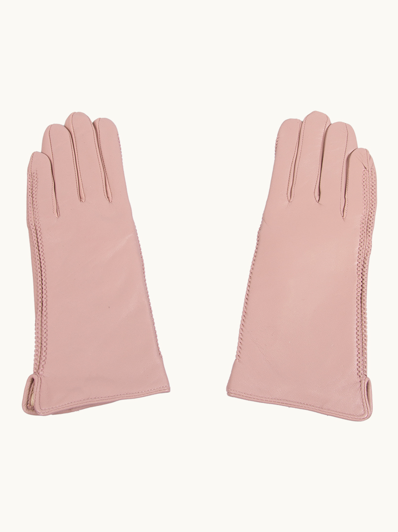 Różowe rękawiczki skórzane z delikatnym wzorem zdjęcie 3