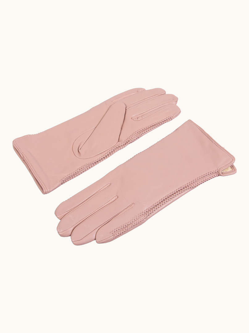 Różowe rękawiczki skórzane z delikatnym wzorem zdjęcie 4