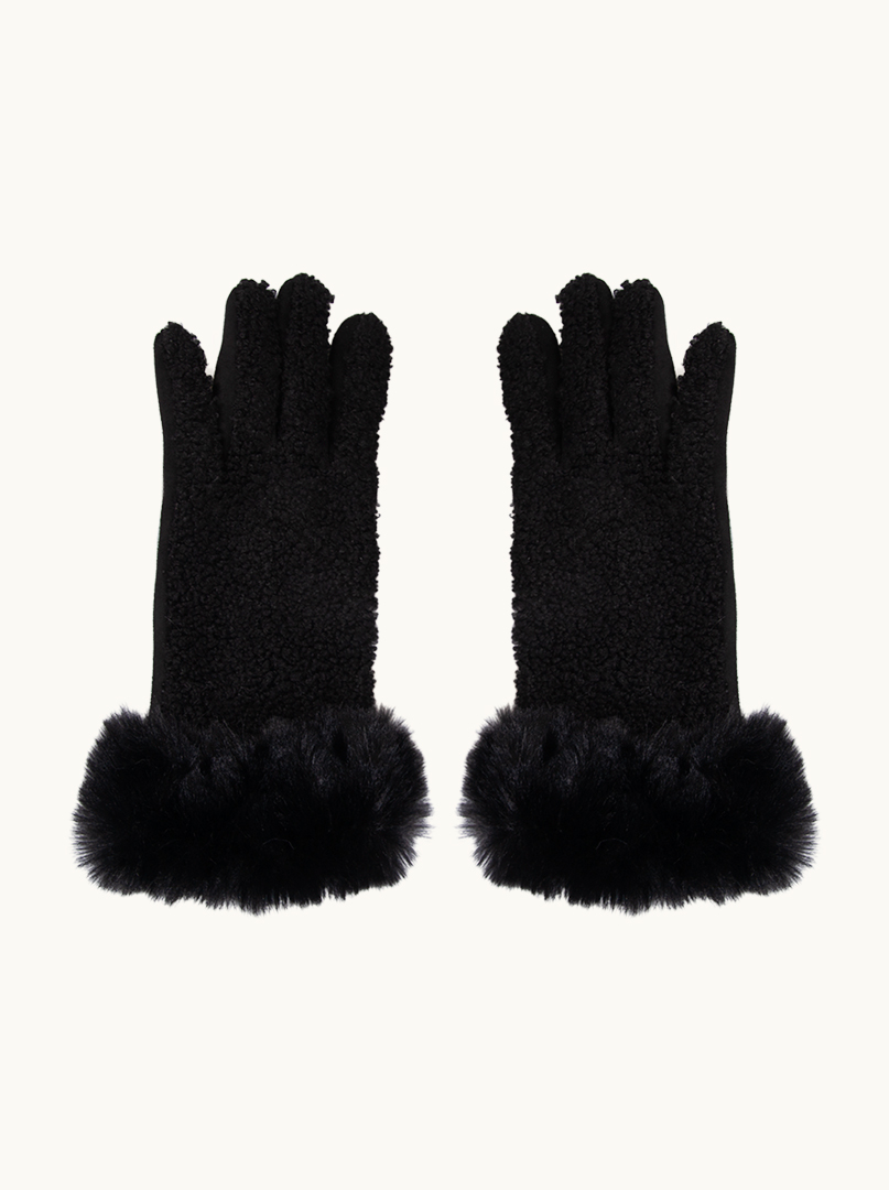 Czarne  rękawiczki ze sztucznym futerkiem  wykończone boucle once size zdjęcie 1