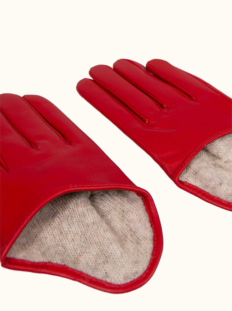 Czerwone  skórzane rękawiczki z wycięciami u góry PREMIUM zdjęcie 4