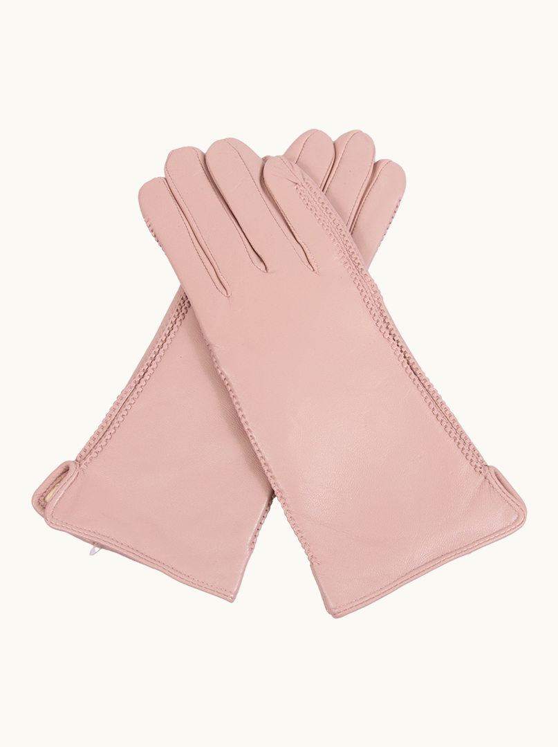 Różowe rękawiczki skórzane z delikatnym wzorem zdjęcie 1