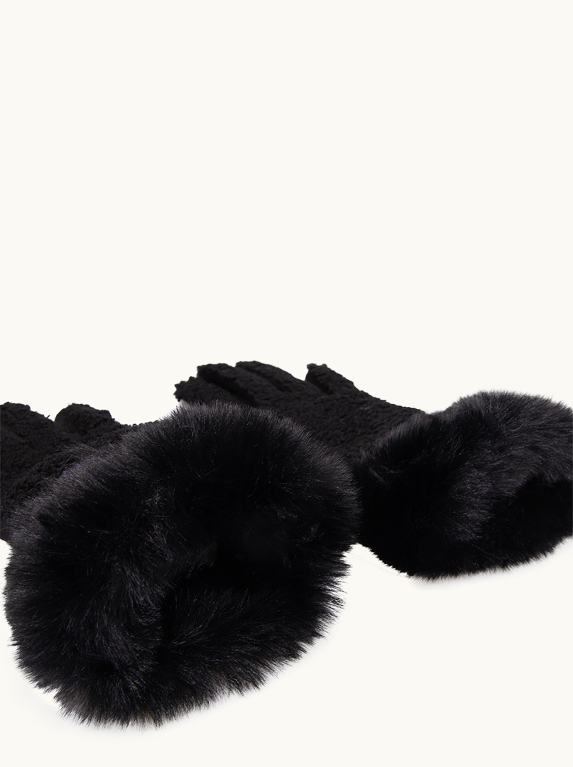 Czarne  rękawiczki ze sztucznym futerkiem  wykończone boucle once size zdjęcie 4