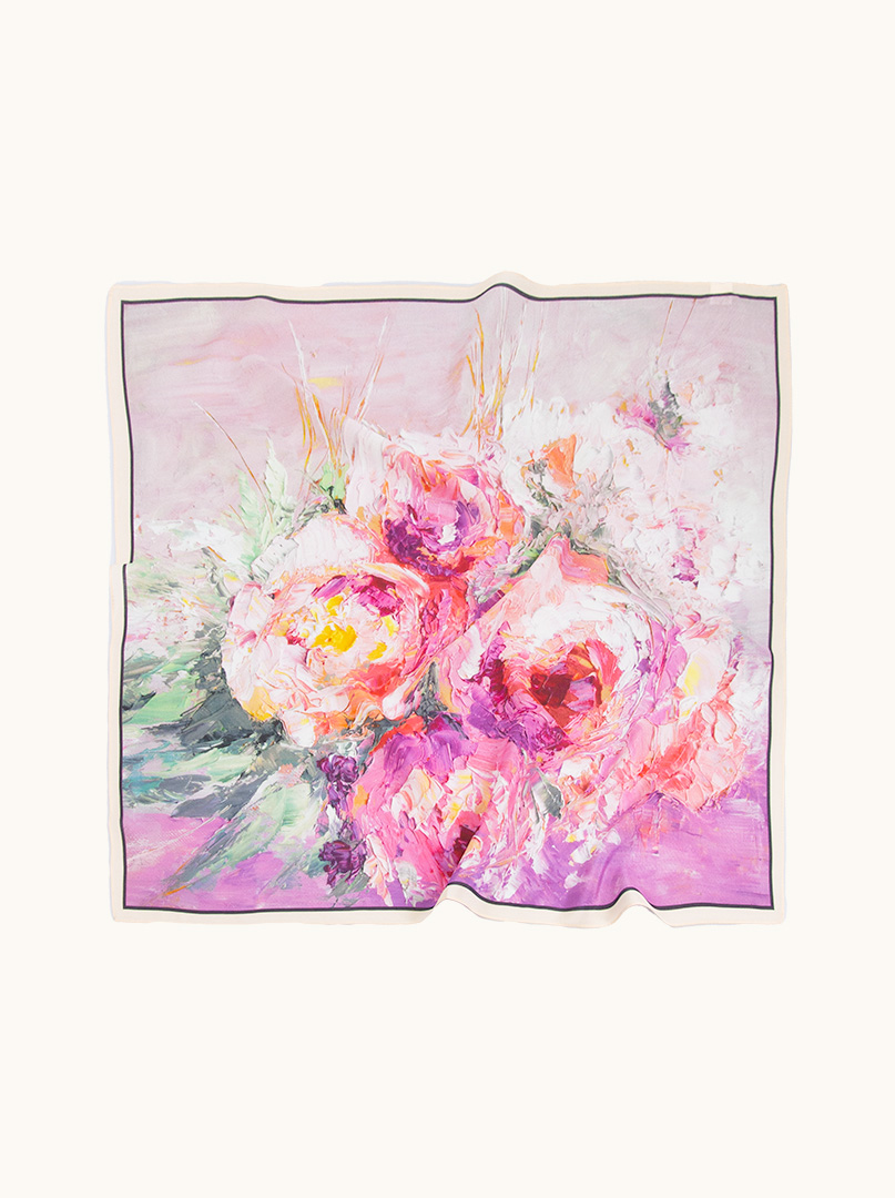 Apaszka jedwabna w malarskie kwiaty 68x68cm zdjęcie 3