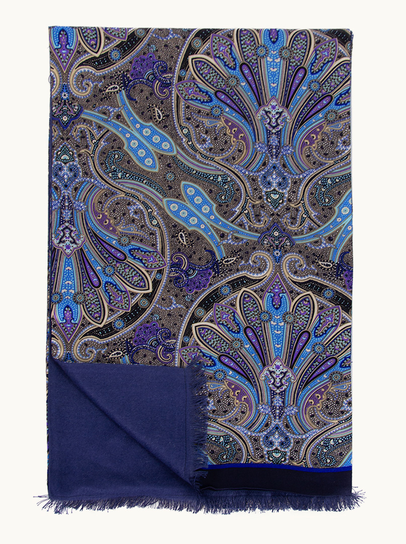Ekskluzywny męski szal niebieski w paisley- jedwabny 26 cm x 168 cm zdjęcie 3