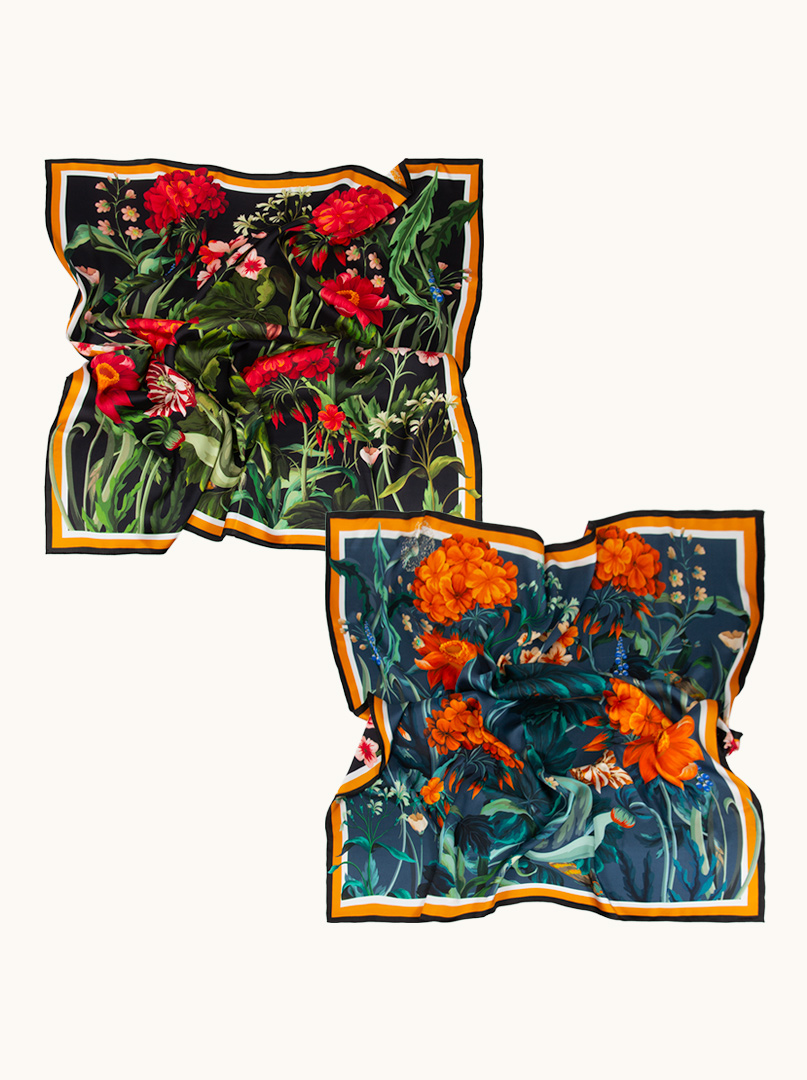 Chusta  z jedwabiu  dwustronna w kwiaty 105 cm x 105 cm PREMIUM HIT zdjęcie 3