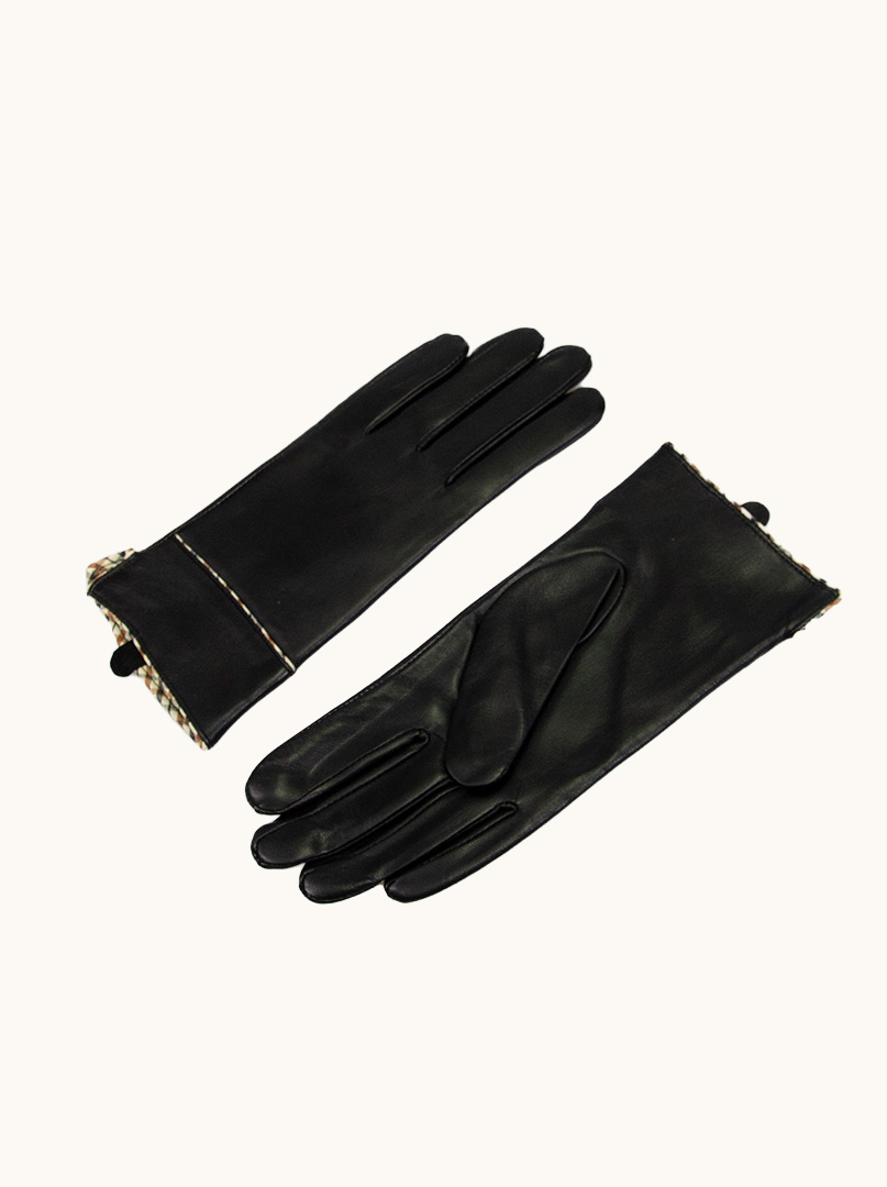 Czarne Skórzane Rękawiczki  z ozdobną krateczką zdjęcie 2