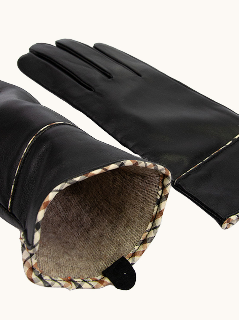 Czarne Skórzane Rękawiczki  z ozdobną krateczką zdjęcie 3