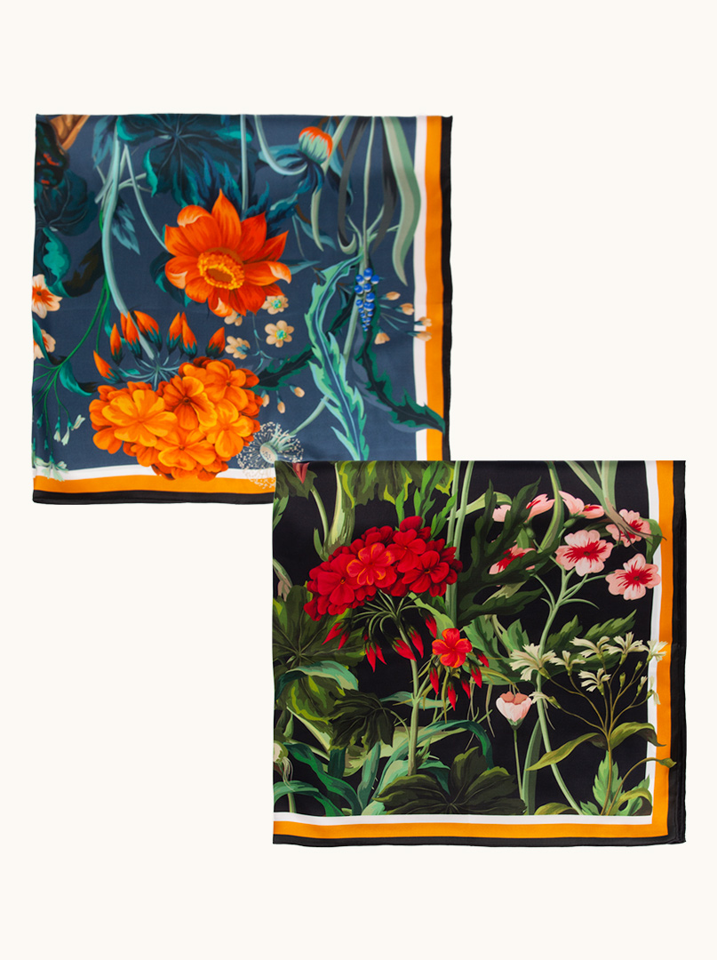 Chusta  z jedwabiu  dwustronna w kwiaty 105 cm x 105 cm PREMIUM HIT zdjęcie 4