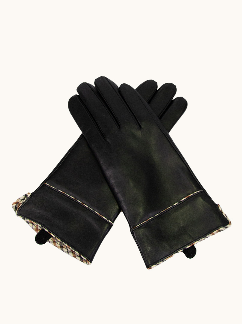 Czarne Skórzane Rękawiczki  z ozdobną krateczką zdjęcie 1