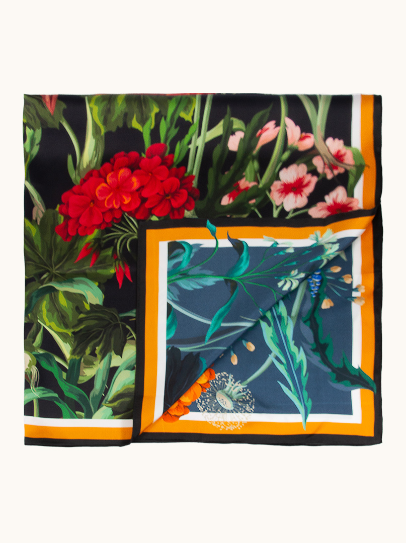 Apaszka  z jedwabiu  dwustronna w kwiaty 105 cm x 105 cm PREMIUM HIT zdjęcie 1
