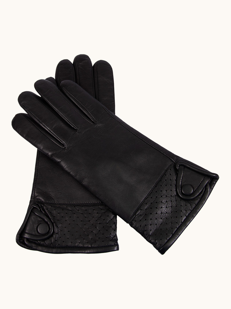 Czarne skórzane rękawiczki z plecionym motywem, zdjęcie 2