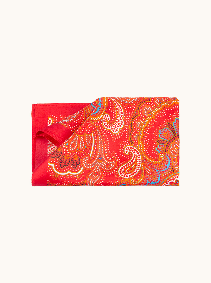 Jedwabna poszetka damska czerwona w paisleye   32 cm x 32 cm zdjęcie 3