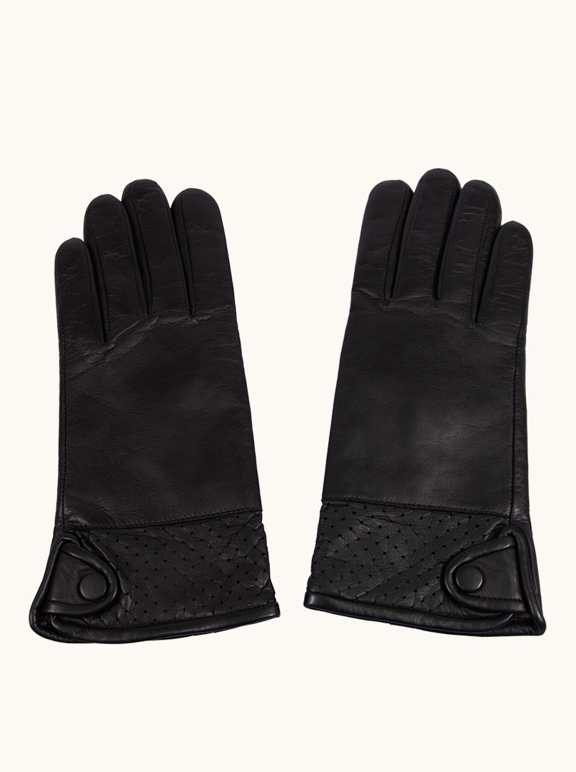 Czarne skórzane rękawiczki z plecionym motywem, zdjęcie 1