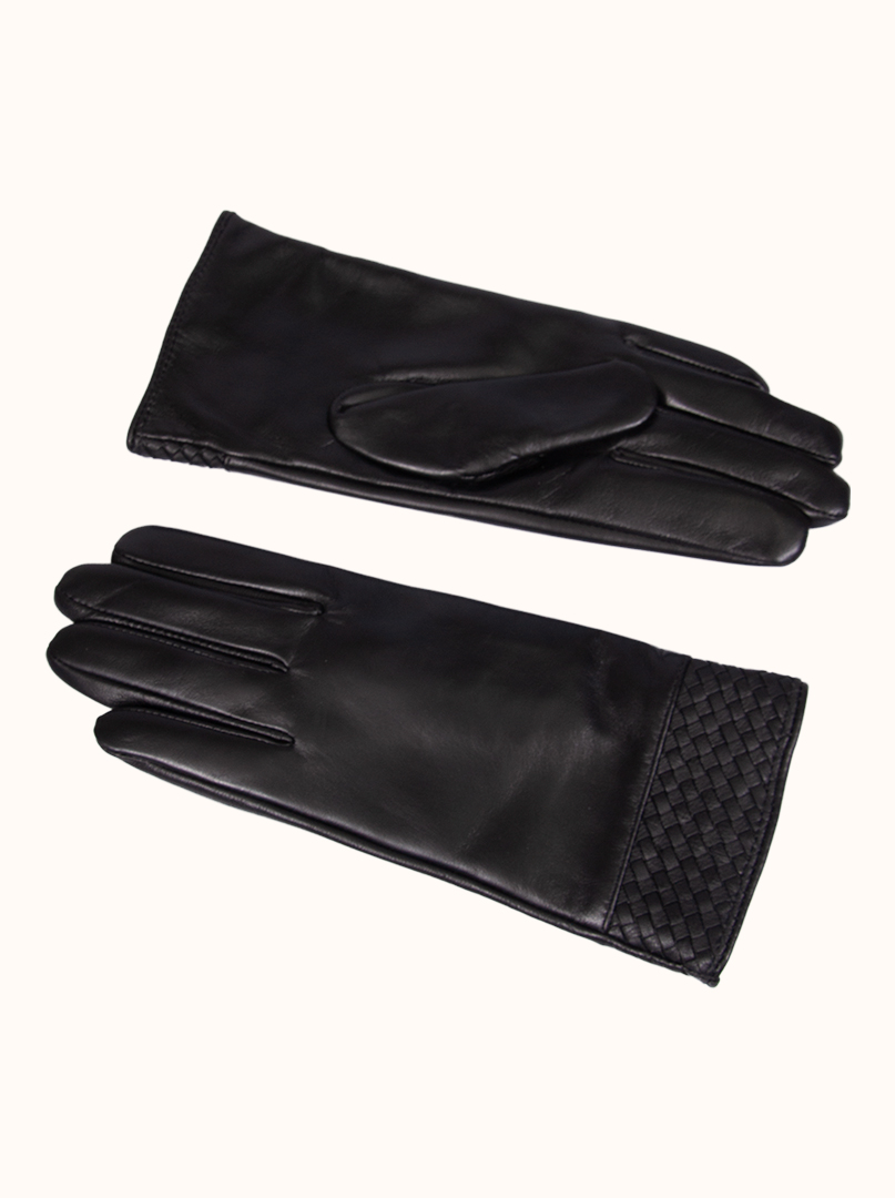 Czarne skórzane rękawiczki z plecionym motywemPREMIUM zdjęcie 4