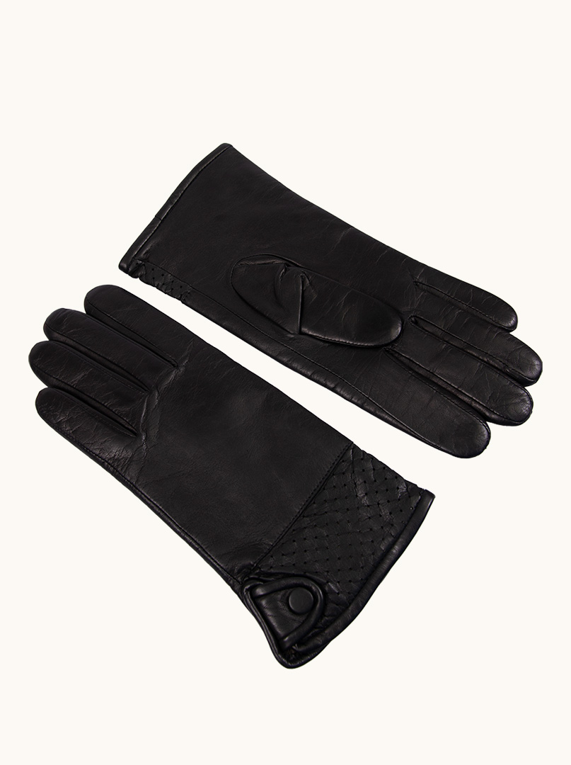 Czarne skórzane rękawiczki z plecionym motywem, zdjęcie 3
