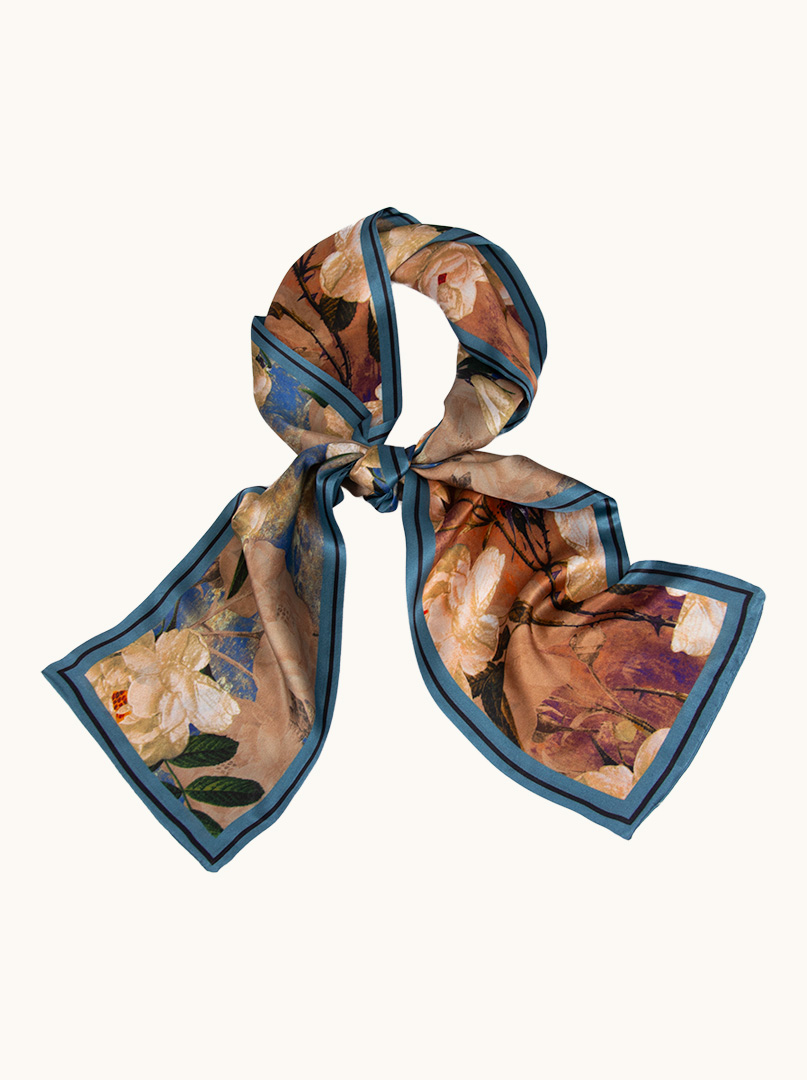 Dwustronny wąski szal z podwójnego jedwabiu  w malowane kwiaty 16x145cm zdjęcie 1