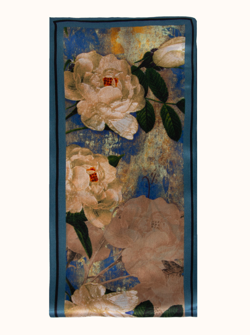 Dwustronny wąski szal z podwójnego jedwabiu  w malowane kwiaty 16x145cm zdjęcie 3
