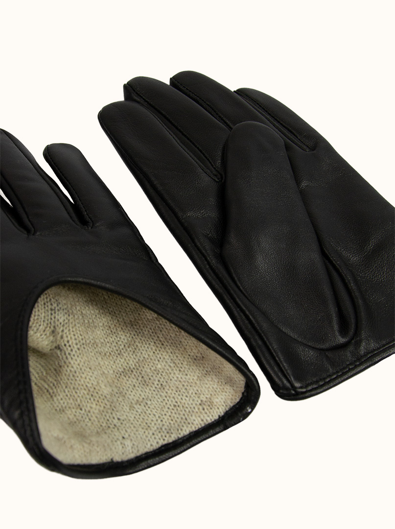 Czarne skórzane rękawiczki z wycięciami u góry PREMIUM zdjęcie 2