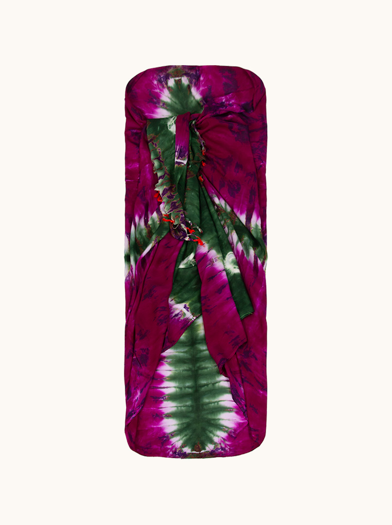 Pareo fioletowe w zielono-białe wzory 100 cm x 180 cm zdjęcie 1