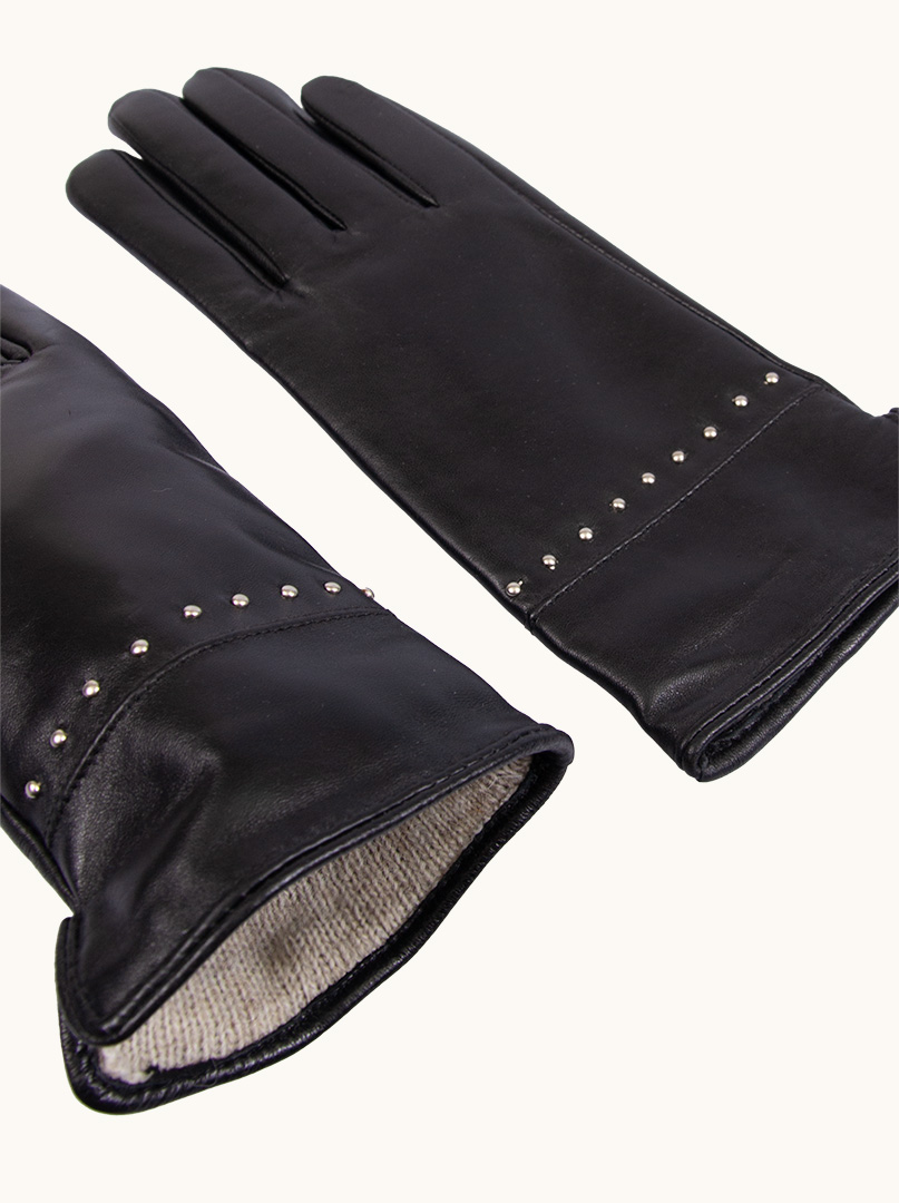 Czarne skórzane rękawiczki z ozdobnymi dżetami zdjęcie 3