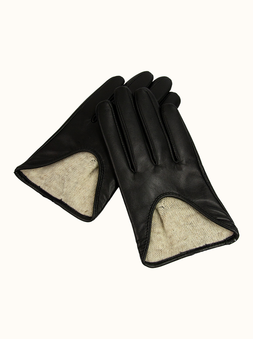 Czarne skórzane rękawiczki z wycięciami u góry PREMIUM zdjęcie 1