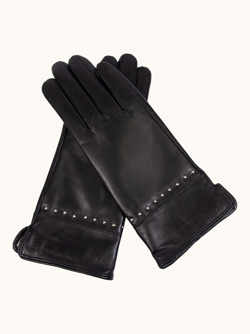Czarne skórzane rękawiczki z ozdobnymi dżetami zdjęcie 1