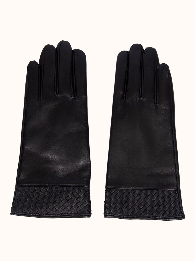 Czarne skórzane rękawiczki z plecionym motywemPREMIUM zdjęcie 3