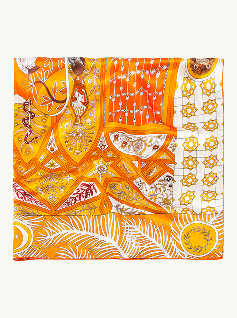 Duża chusta 110x110cm z jedwabiu pomarańczowa we wzory PREMIUM zdjęcie 4