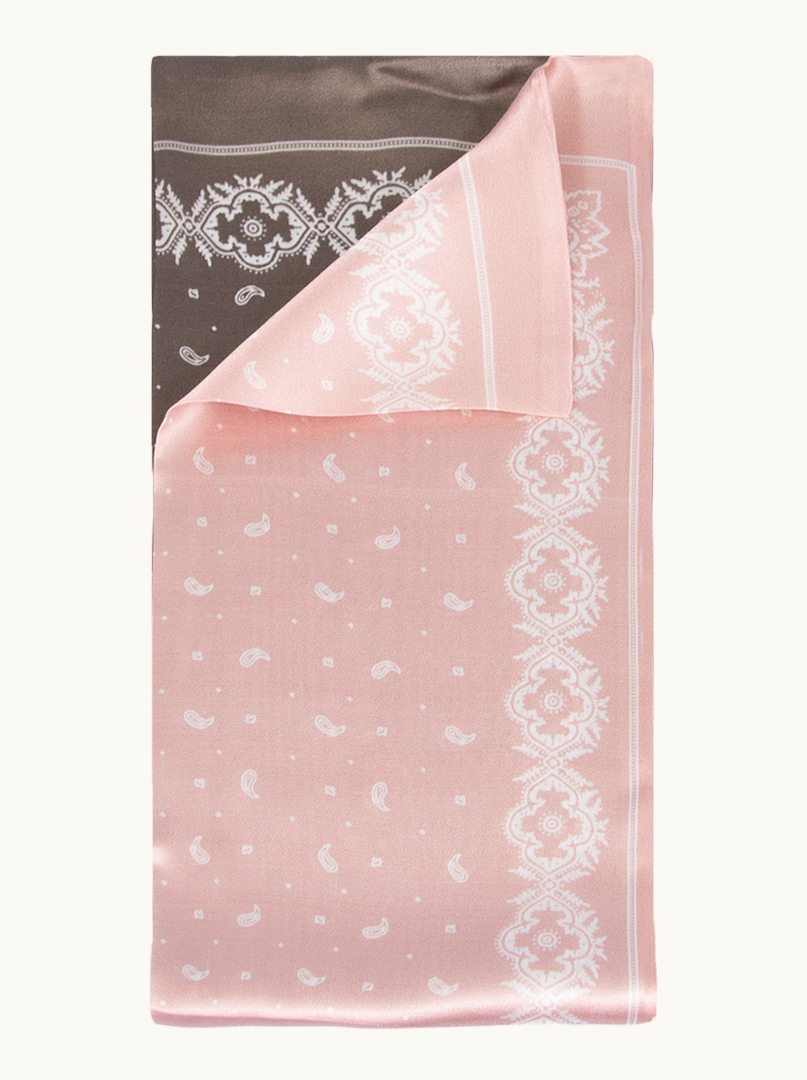 Dwustronny wąski szal z podwójnego jedwabiu różowy w paisleye  16x145cm PREMIUM zdjęcie 4