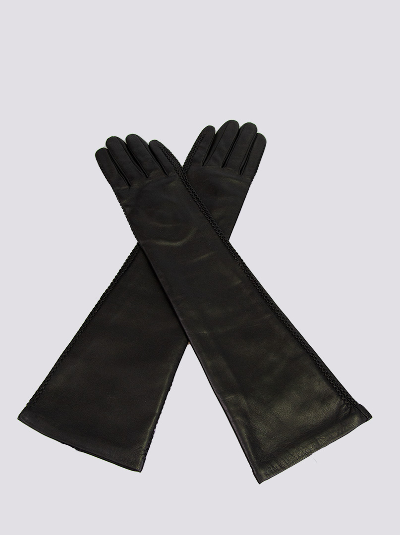 Rękawiczki długie skórzane czarne eleganckie zdjęcie 1