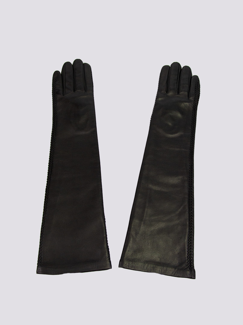 Rękawiczki długie skórzane czarne eleganckie zdjęcie 3