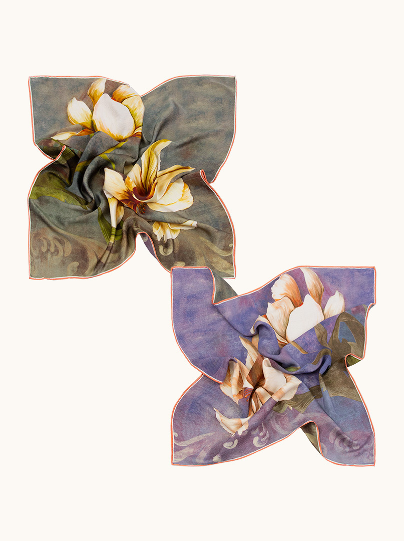 Apaszka  z jedwabiu  dwustronna z motywem magnolii 70x70 cm PREMIUM HIT zdjęcie 4
