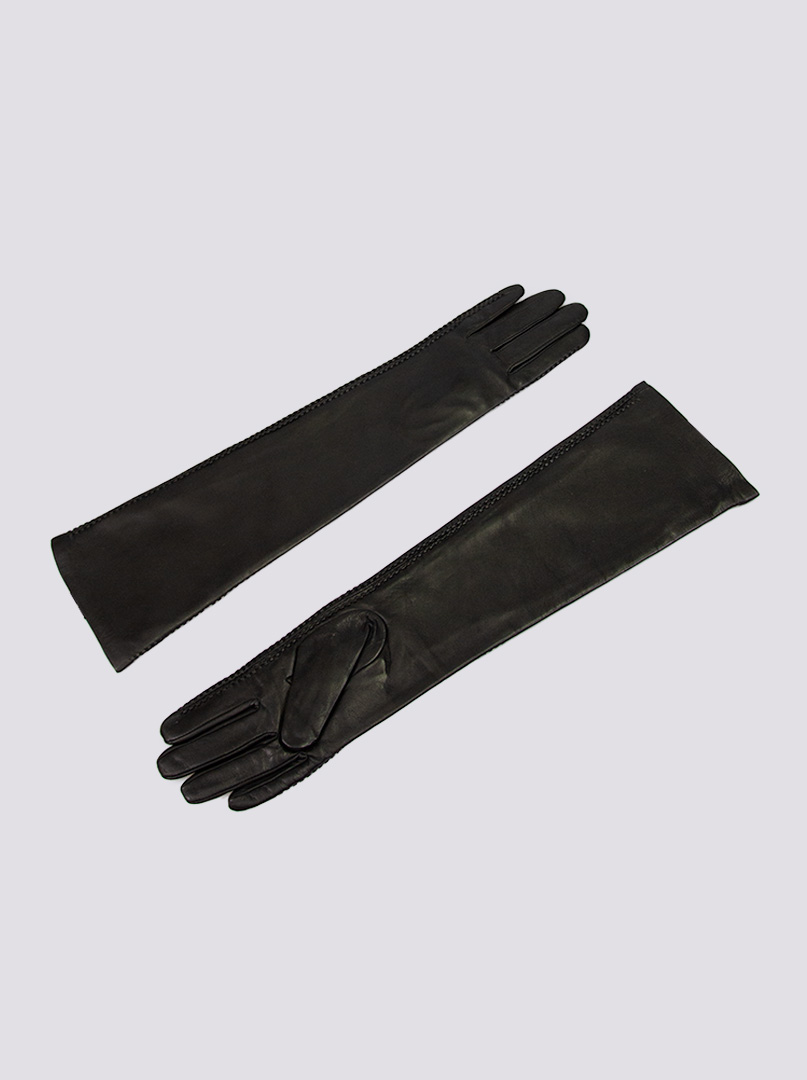 Rękawiczki długie skórzane czarne eleganckie zdjęcie 4
