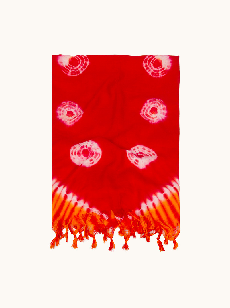 Pareo czerwone w pomarańczowe wzory z frędzlami 100 cm x 180 cm zdjęcie 3