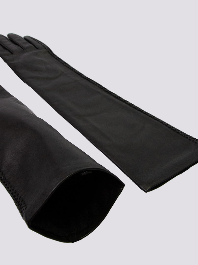 Rękawiczki długie skórzane czarne eleganckie zdjęcie 2