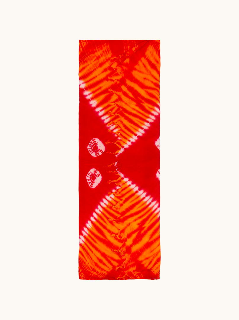 Pareo czerwone w pomarańczowe wzory z frędzlami 100 cm x 180 cm zdjęcie 4