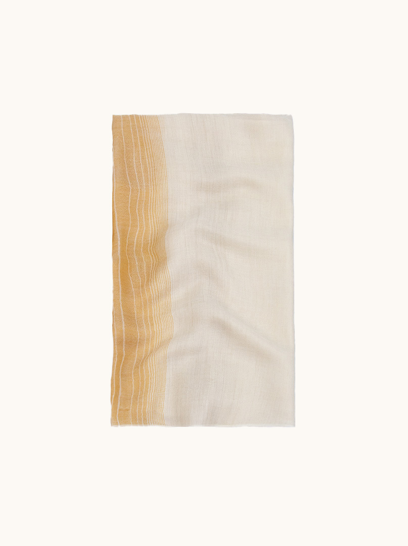 Kaszmirowy szal w kolorze beżowym z miodowymi paskami 75 cm x 190cm zdjęcie 4