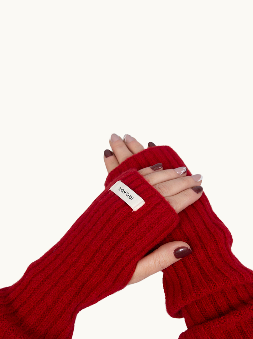 Długie rękawiczki wełniane mitenki czerwone  42 cm PREMIUM HIT zdjęcie 1