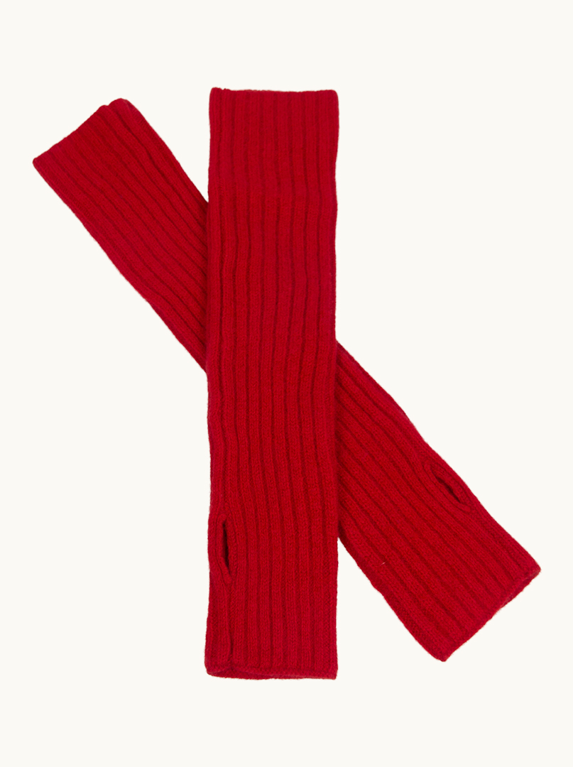 Długie rękawiczki wełniane mitenki czerwone  42 cm PREMIUM HIT zdjęcie 3