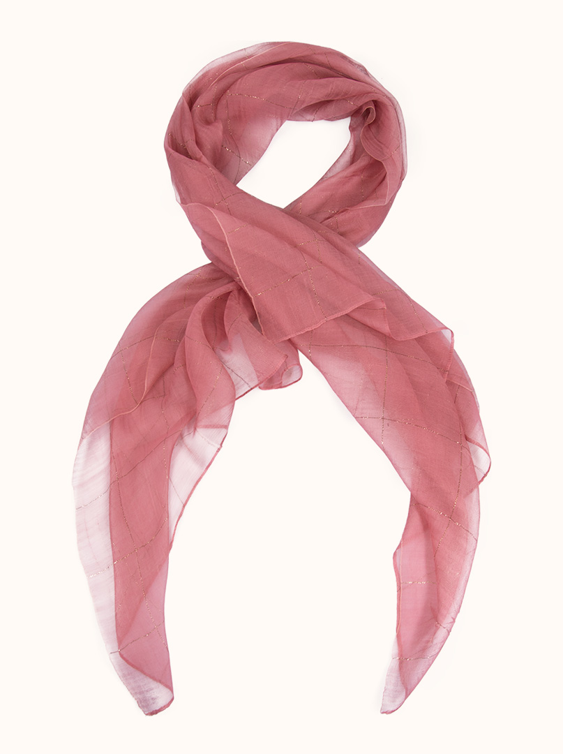 Pink evening scarf with a check pattern made with gold thread, 70 cm x 190 cmensions 70 cm x 190 cm image 1