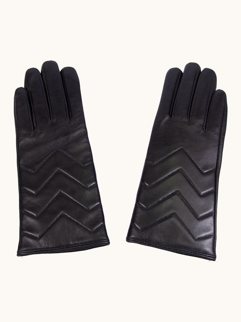 Czarne rękawiczki pikowane w jodłowy wzór zdjęcie 2