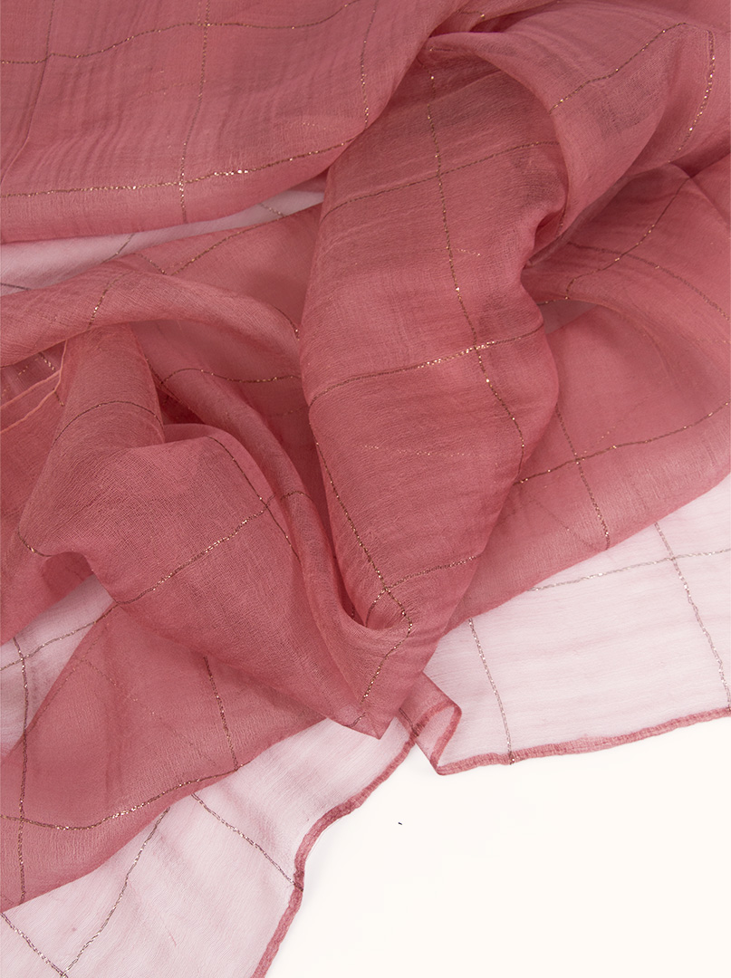 Pink evening scarf with a check pattern made with gold thread, 70 cm x 190 cmensions 70 cm x 190 cm image 3