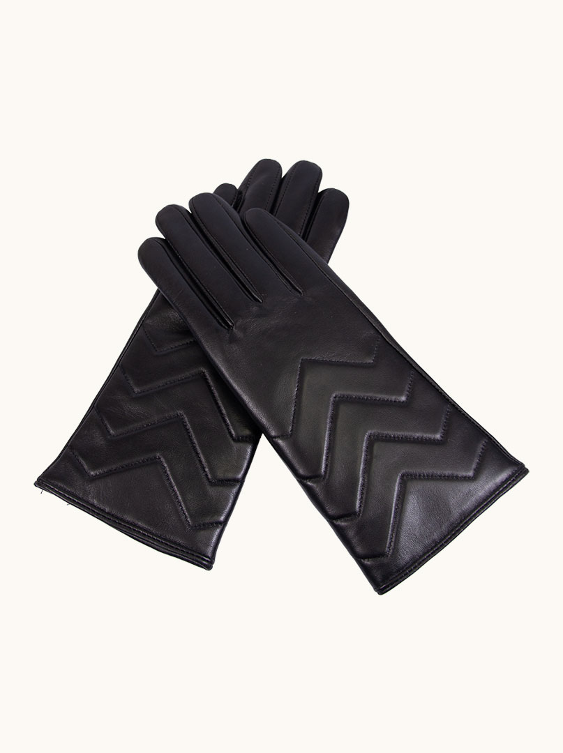 Czarne rękawiczki pikowane w jodłowy wzór zdjęcie 1