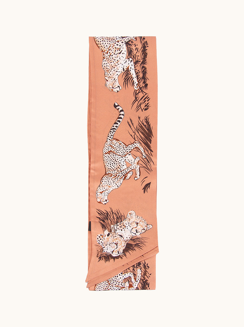Szalik  krawatka z podwójnego jedwabiu z motywem geparda PREMIUM zdjęcie 2