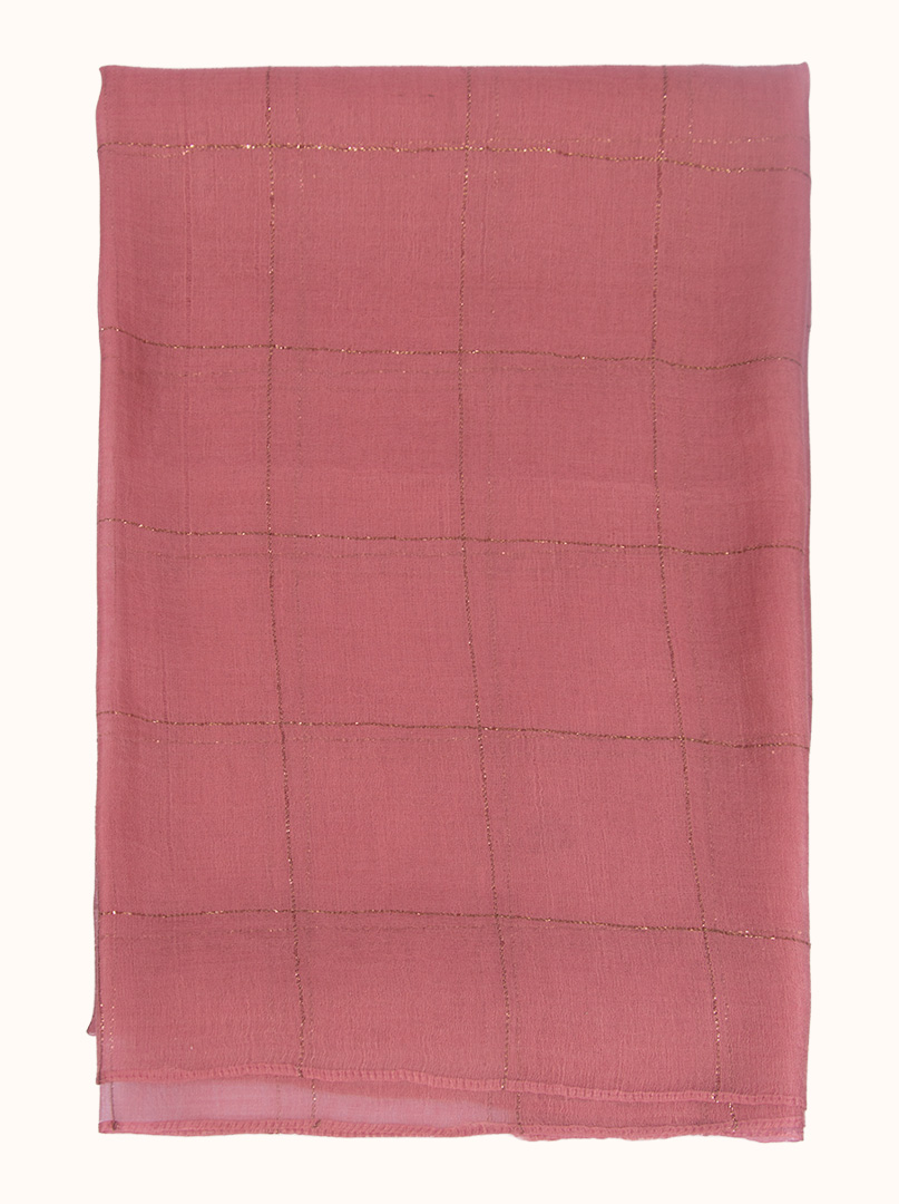 Pink evening scarf with a check pattern made with gold thread, 70 cm x 190 cmensions 70 cm x 190 cm image 4