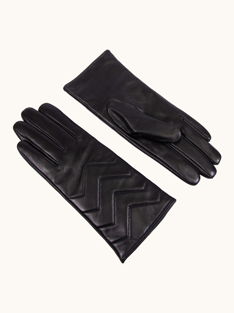 Czarne rękawiczki pikowane w jodłowy wzór zdjęcie 3