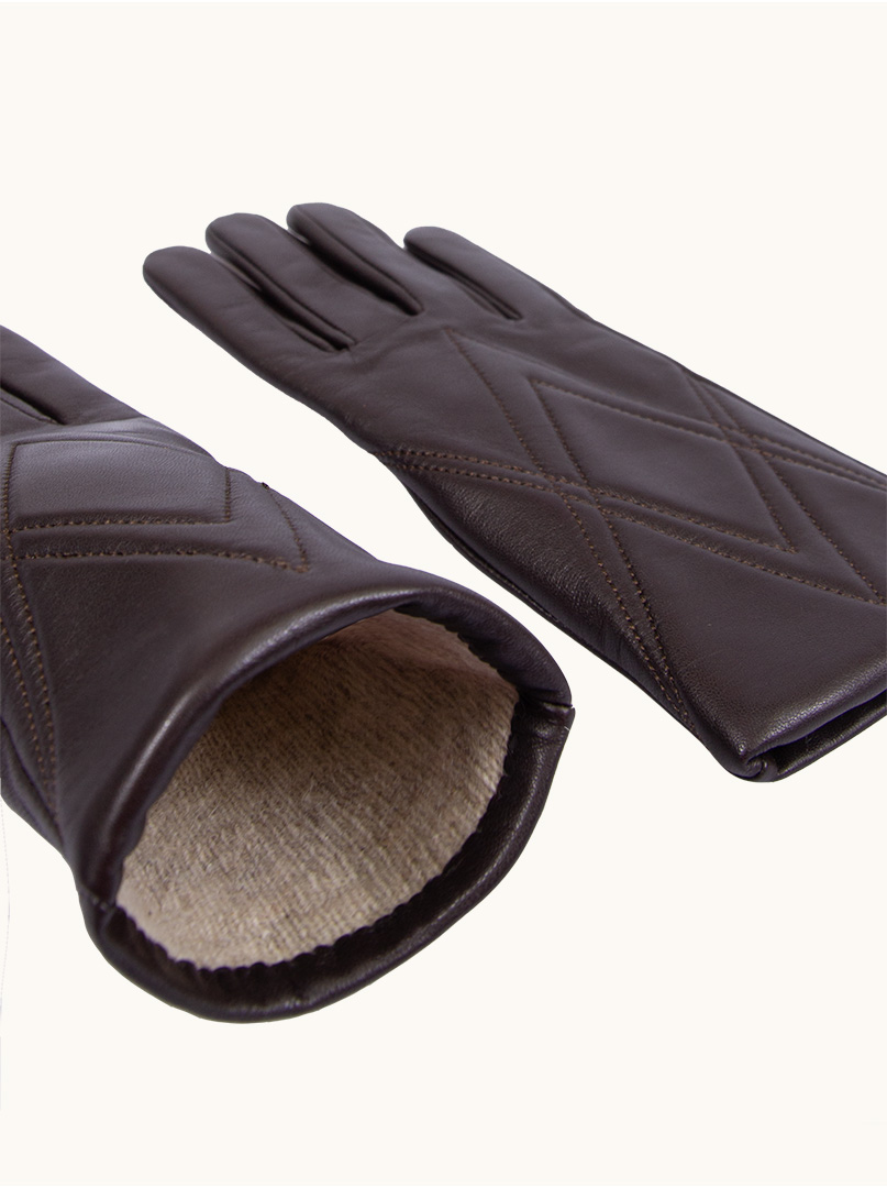Brązowe skórzane rękawiczki z wytłaczaną jodłowym motywem zdjęcie 2